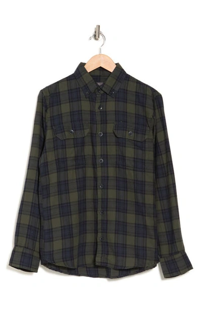 Slate & Stone Midweight Flannel Long Sleeve Shirt In Green Plaid