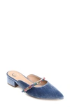 Journee Collection Jewel Embellished Pointed Toe Mule In Blue