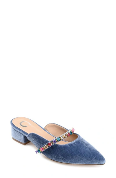 Journee Collection Jewel Embellished Pointed Toe Mule In Blue