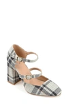 Journee Collection Womens Isadorah Mary Jane Mid Block Heel Square Toe Pumps In Plaid/ Black