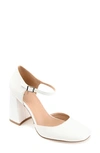 Journee Collection Women's Hesster Block Heel Ankle Strap Pumps In White