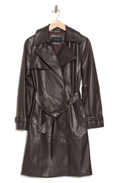 Tahari Elle Belted Faux Leather Trench Coat In Cocoa