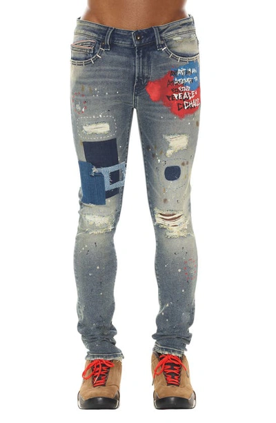 Cult Of Individuality Punk Ripped Stretch Super Skinny Jeans In Blue