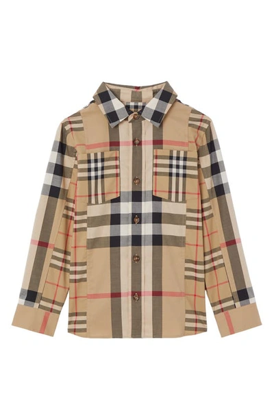 Burberry Kids' Boy's Tristan Mixed Check-print Button Down Shirt In Beige