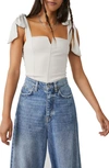 Free People Lola Shoulder Tie Seamed Bodysuit In Ivory