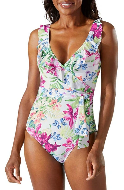 Tommy Bahama Coastal Gardens Reversible Lace-up Back One-piece Swimsuit In White Rev