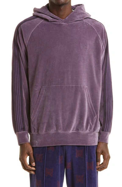 Needles Velour Side Stripe Hoodie In Purple