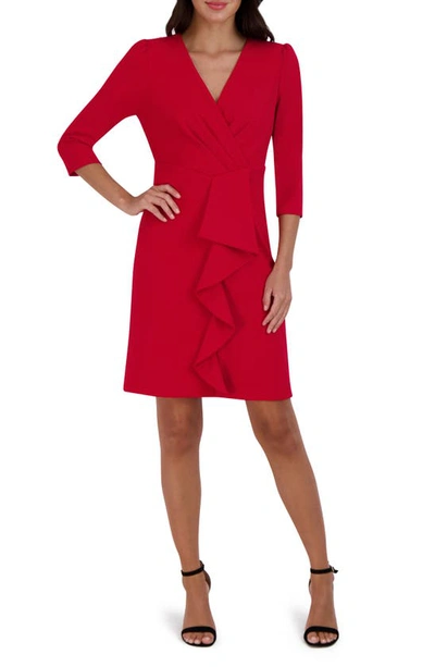Julia Jordan Cascade Ruffle Crepe Sheath Dress In Red