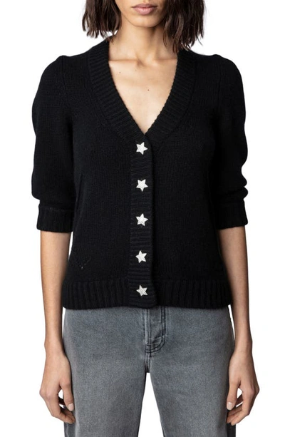 Zadig & Voltaire Betsy Star Button Three-quarter Sleeve Cashmere Cardigan In Black