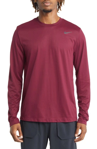 Nike Men's Dri-fit Legend Long-sleeve Fitness Top In Dark Beetroot/ Black
