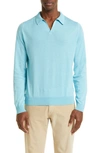 John Smedley Puck Cotton Polo Sweater In Blue Spring