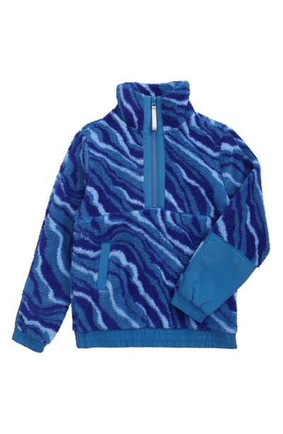 Zella Girl Kids' High Pile Fleece Half Zip Sweater In Blue Calm Obsidian Print