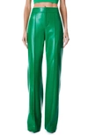Alice And Olivia Dylan Vegan Leather High-waisted Wide-leg Pants In Emerald