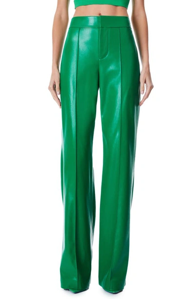Alice And Olivia Dylan Vegan Leather High-waisted Wide-leg Trousers In Emerald