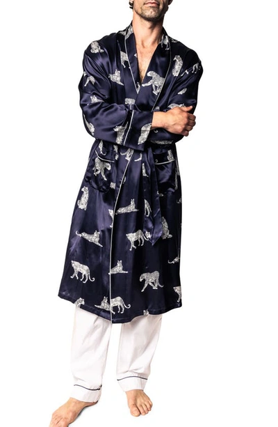 Petite Plume Men's Silk Panthere De Nuit Robe In Navy