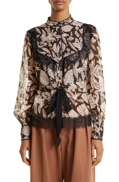 Ted Baker Alness Floral Tie Waist Chiffon Blouse In Dk-brown