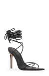 Black Suede Studio Talia Snake-embossed Ankle-wrap Sandals In Black Snake