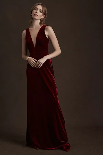 Jenny Yoo Logan Velvet Dress In Red