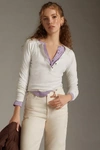 Pilcro Ribbed Henley Top In White
