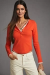 Pilcro Ribbed Henley Top In Red