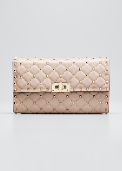 Valentino Garavani Quilted Rockstud Spike Chain Shoulder Bag In Beige