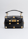 Valentino Roman Stud Medium Quilted Chain Shoulder Bag In Black