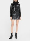 Courrèges Glossy Black Coat With High Collar And Logo Detailing In Green