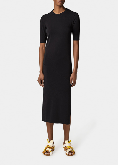 Another Tomorrow Fitted Midi Dress W/ Elbow Sleeves In Black