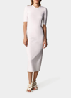 Another Tomorrow Fitted Midi Dress W/ Elbow Sleeves In White