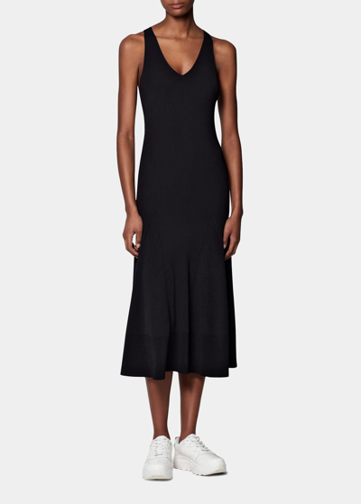 Another Tomorrow Deep V Tank Knit Dress In Black