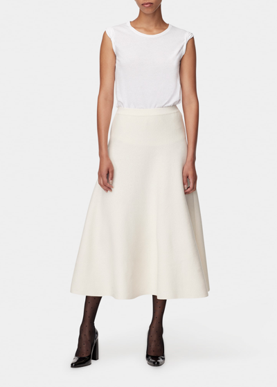 Another Tomorrow Boiled Wool Midi-skirt In Off White