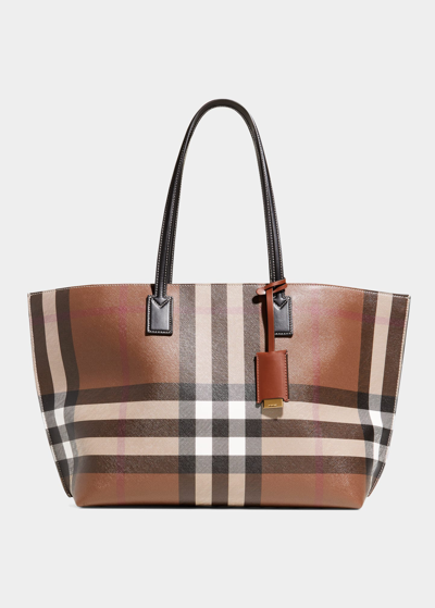 Burberry Brown Check Tote In Dark Birch