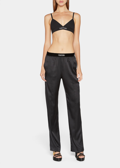 Tom Ford Velvet Logo-banded Silk Pj Pants In Black