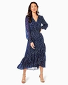 Lilly Pulitzer Cristiana Long Sleeve Chiffon Midi Dress In Low Tide Navy Viscose Metallic Clip Dobby