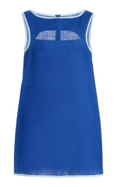 Matthew Bruch Cut Out Linen Shift Dress In Blue