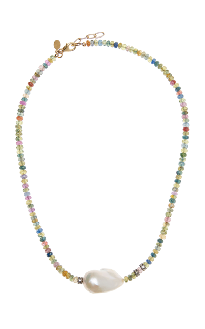 Joie Digiovanni Rainbow Sapphire Diamond Baroque Pearl Necklace In Multi