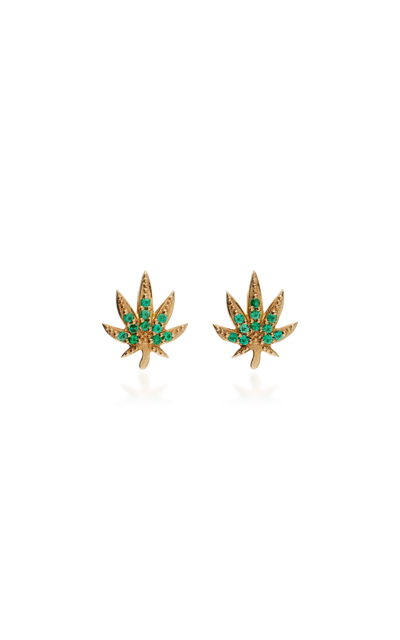 Joie Digiovanni Emerald Pot Leaf 14k Gold Stud Earrings In Green