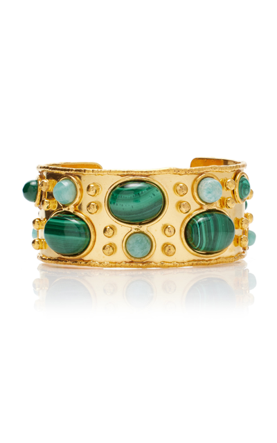 SYLVIA TOLEDANO BYZANTINE 22K GOLD-PLATED MALACHITE AND AMAZONITE CUFF