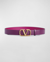 Valentino Garavani Vlogo Reversible Leather Belt In Prune/rose Violet
