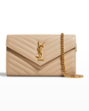 Saint Laurent Monogramme Large Grain De Poudre Wallet On Chain In Dark Beige