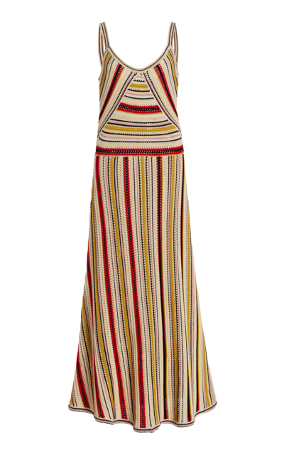 Zimmermann Vitali Striped Crochet-knit Cotton Maxi Dress In Yellow