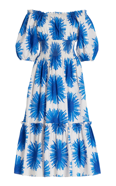 Cara Cara Mimi Floral Puff Sleeve Midi Dress In Blue