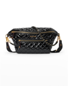 Mz Wallace Crosby Patent Quilted Sling Belt Bag In Black Lacquer Cro