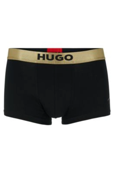 Hugo Regular-rise Trunks In Stretch Cotton With Handwritten Logo In Black