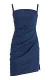 Anemos The Nadege Asymmetric Linen-blend Mini Dress In Navy