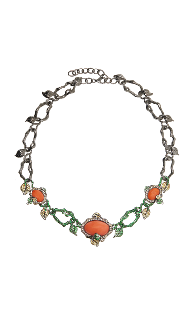 Wendy Yue Coral In Deco 18k White Gold Sapphire And Diamond Necklace In Multi