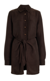 Anemos The L.a. Button-down Wrap Dress In Linen Cupro In Brown