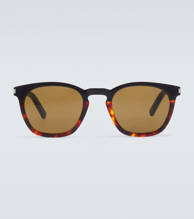 Saint Laurent Round Acetate Sunglasses In Black-black-brown