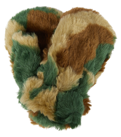 The Animals Observatory Kids' Patterned Faux Fur Mittens In Green
