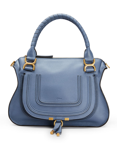 Chloé Marcie Small Grain Leather Satchel Bag In Graphite Navy